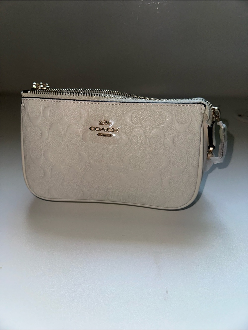 Coach Ivory Pebbled Leather Double Zip Wristlet